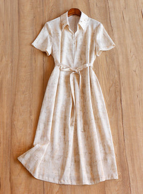 AA￥709 秒！重磅真丝鬼绉短袖系带衬衫连衣裙春天家女32C9