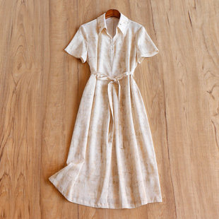 AA￥709 秒！重磅真丝鬼绉短袖系带衬衫连衣裙春天家女32C9