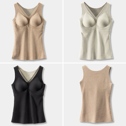 H春上7号 暖冬神器 外贸显瘦保暖胸垫含真丝羊毛打底背心女36I8特