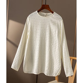 WW￥459 T恤春天家女14C4 衬衫 秒 法G设计师真丝泡泡绉圆领长袖