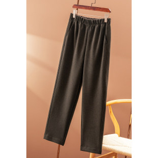 50F0 春天家通勤含羊毛醋酯松紧腰锥形直筒毛呢九分裤 ￥229 秒