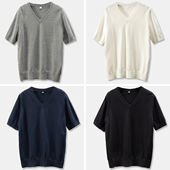 H春上7号 T恤D93F8 针织衫 衣橱刚需 法柜高品质100棉气质V领短袖