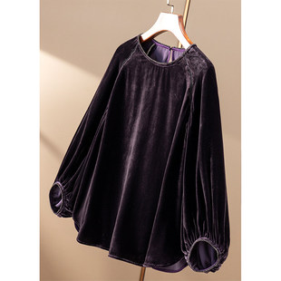 轻闪水钻真丝丝绒圆领灯笼袖 ￥529 秒 春天家 女09F2 衬衫