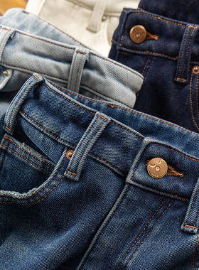 H春上7号 秋冬细腰S型 法柜品质高腰直筒微喇加绒牛仔裤女82F1 特