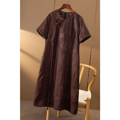 WW￥1190 秒！ 真丝花萝香云纱新中式圆领收腰连衣裙女春天家7R14