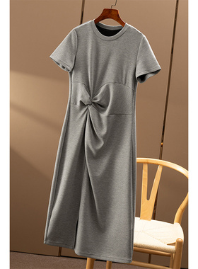 ￥259 秒！神奇藏小肚子 捏褶圆领T恤连衣裙dress春上7号女6W75