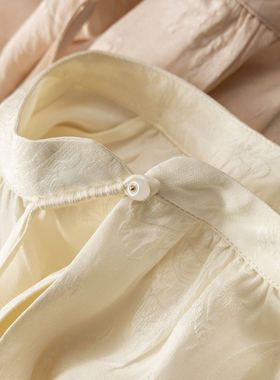 H春上7号 中式雅韵 设计师牛角袖 冠乐绉提花立领真丝衬衫女20G1