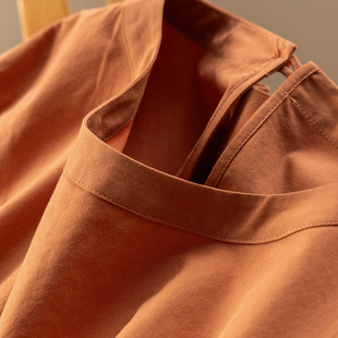 H春上7号 早春陶土橘红 法柜高阶酵洗高支匹马棉大廓形衬衫女51I9