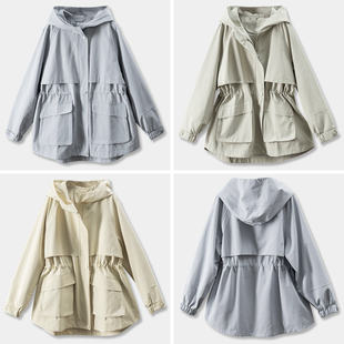 收腰显瘦连帽棉短风衣外套女25G3 简约轻户外 H春上7号 法G