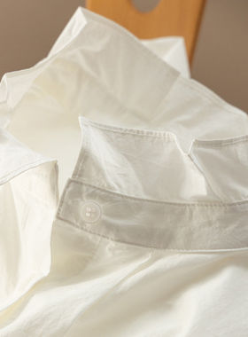 H春上7号 笈简优雅 法G早春高支匹马棉木耳边立领宽松衬衫D87F0特