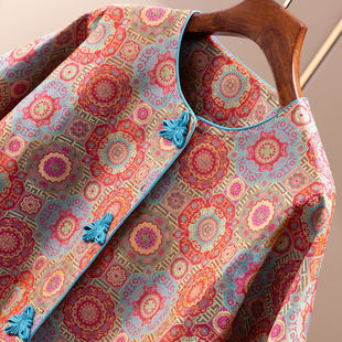 H春上7号 典雅奢贵 非遗蜀锦 新中式重磅真丝宝相花外套D女09K3特