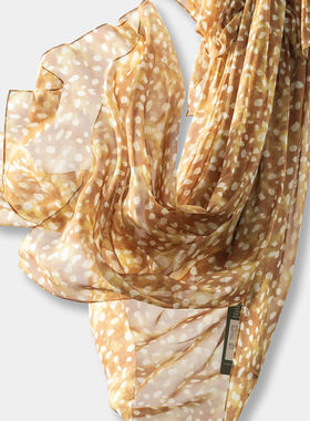 H春上7号 复古鎏金 法式度假风真丝乔其荷叶袖印花连衣裙女08K0