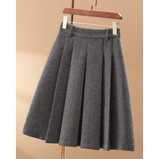 立体压褶高腰A字百褶毛呢半身裙女42I9 春天家 ￥219 秒
