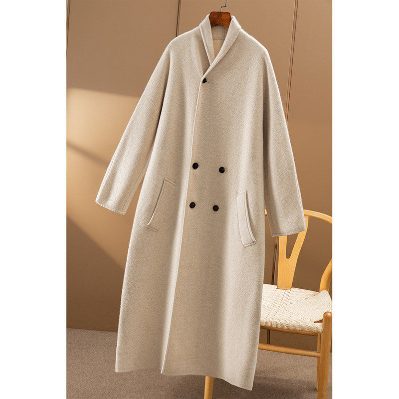 ￥4490 秒！春天家 L^P100羊绒手工双面织长毛衣大衣外套女4U79