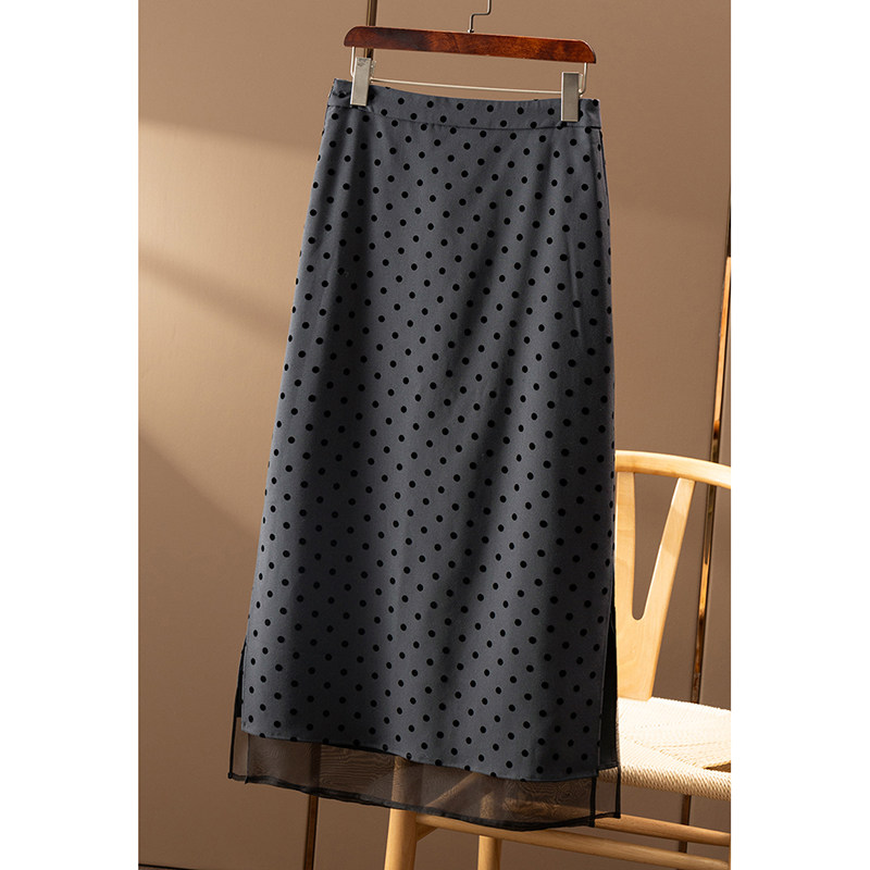 ￥249 秒！春天家 复古植绒波点拼真丝微包臀A字开身裙女9T69,女装/女士精品,半身裙,淘宝优惠券,粉丝福利购,淘宝优惠卷