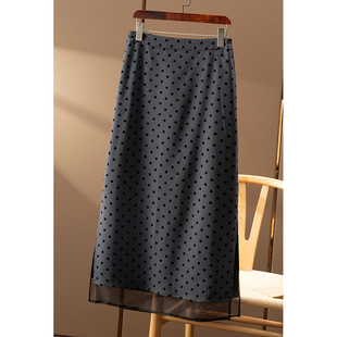 复古植绒波点拼真丝微包臀A字开身裙女9T69 春天家 ￥249 秒