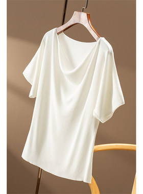 ￥219 秒！春天家 荡领含醋酸天丝连裁短袖针织衫76A3