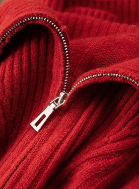 H春上7号 新年穿红衣 法柜100山羊绒雪花提花半开襟毛衣女11K0 特