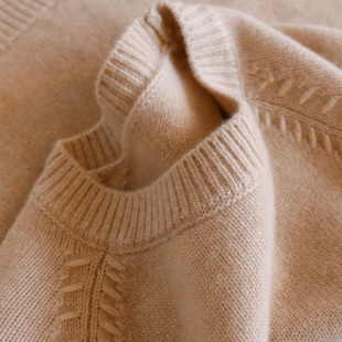 H春上7号 法柜轻奢100山羊绒圆领花纱毛衣女73E9 万搭不出错