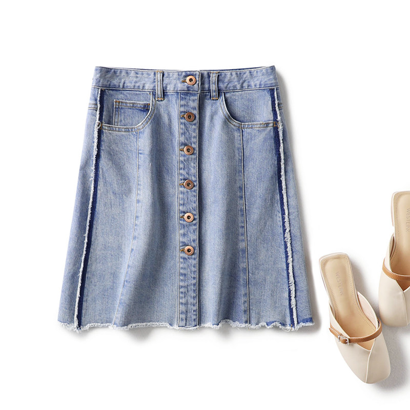 时髦不将就 毛边撞色 高腰单排扣水洗牛仔半身裙女夏 春上7号145D在类目 女装/女士精品, 半身裙中 - 来自Buy2taobao.com提供专业的淘宝代购服务