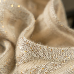 H春上7号 法G星空珠片纱100羊绒圆领坑条毛衣女99B7 优雅显瘦