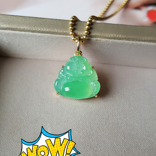 汉桑原创玉佛吊坠女镶嵌18k金翡翠吊坠天然正品佛公金镶玉吊坠