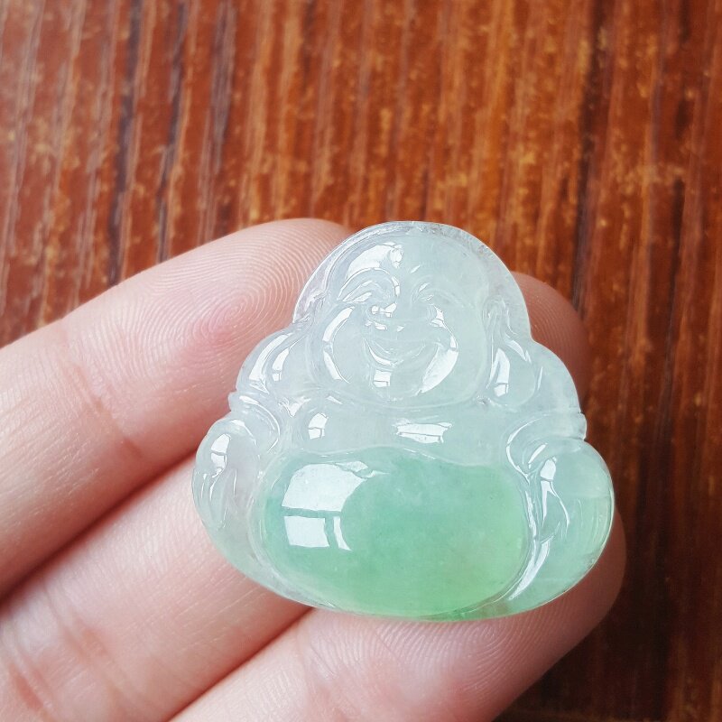 现货天然翡翠吊坠冰种翡翠佛公吊坠阳绿飘花翡翠笑佛玉坠缅甸A货