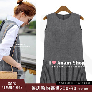 ANAM韩国秋季新款大码女装代购显瘦减龄通勤OL甜美百褶背心裙L112