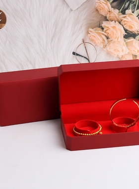 F13 黄金龙凤镯套装盒八角充皮纸结婚首饰盒婚庆红色嫁妆珠宝盒子