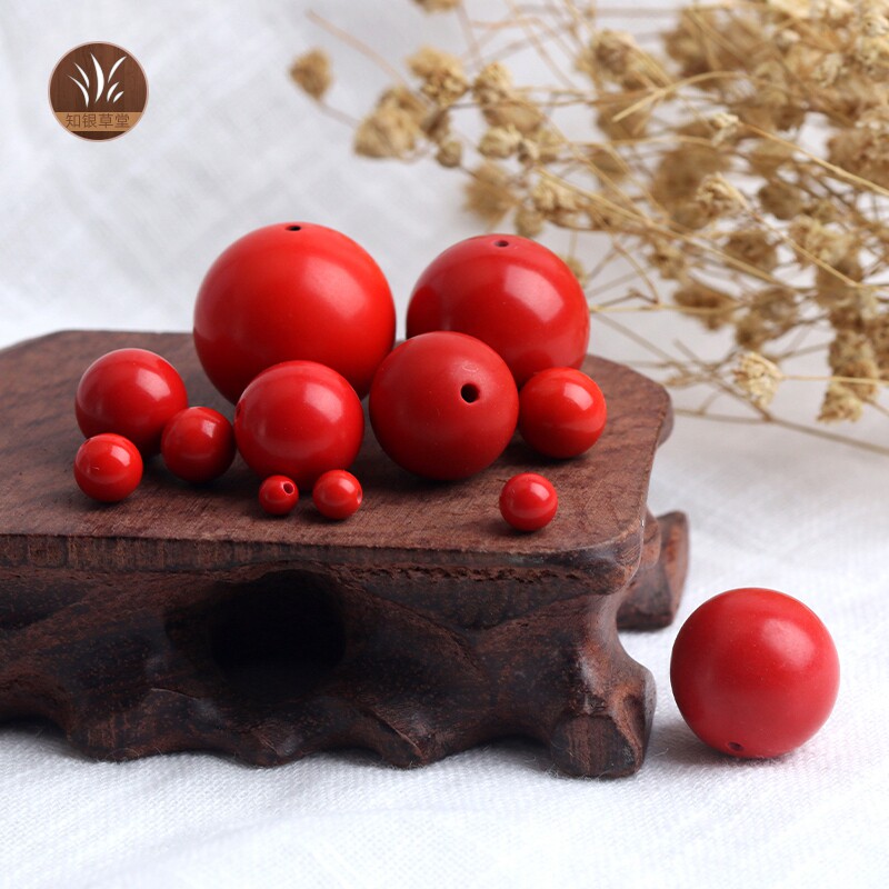 朱砂圆球珠散珠珠子diy 人工串珠编织材料手链手串项链配件红色珠