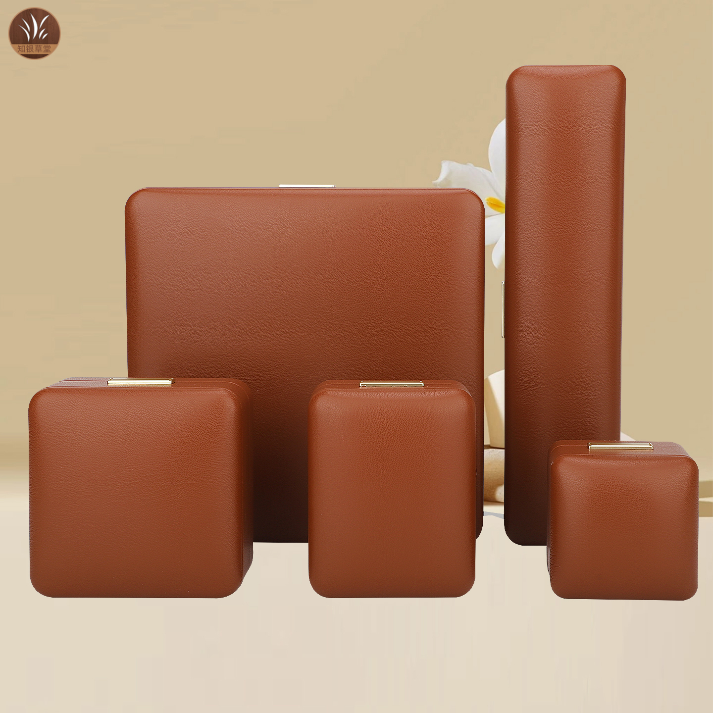 知银草堂皮革首饰盒棕色收纳盒多规格珠宝盒