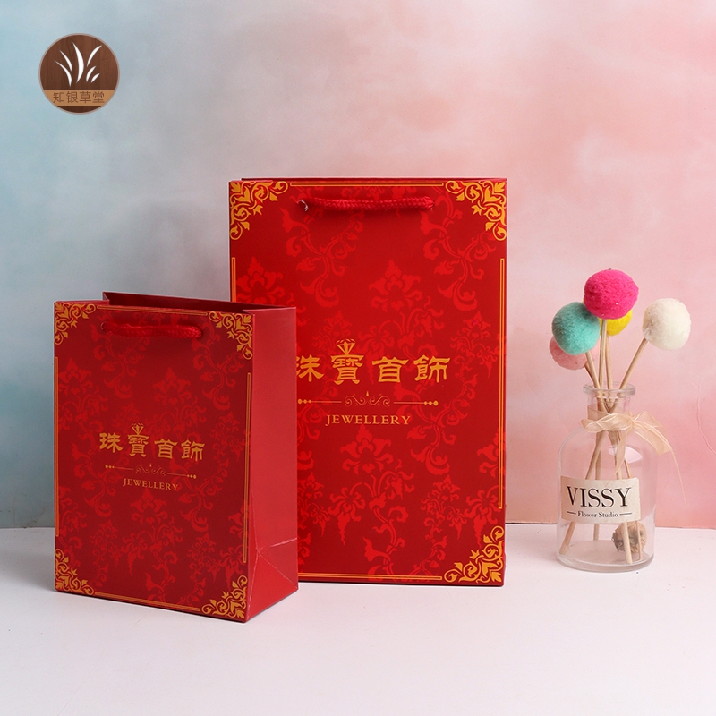 首饰包装袋礼品袋购物纸袋子印花红色手提袋古典复古花纹印logo