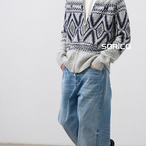 「SORICO」复古老钱风费尔岛双拉链针织羊毛毛衣开衫