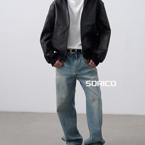「SORICO」美式油蜡原生态全牛皮真皮Bombe连帽皮衣夹克外套