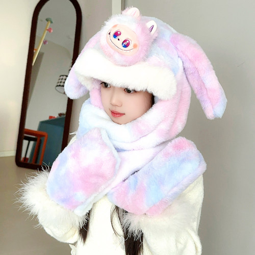 儿童帽子围巾一体冬耳朵会动