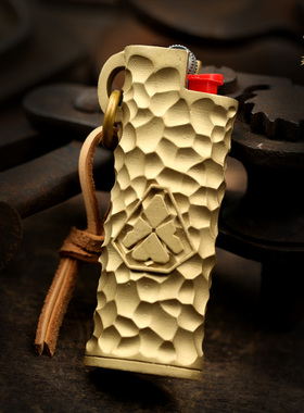 杂良社原创新款黄铜锤纹火机壳火机套复古BIC J3比克养牛幸运包邮