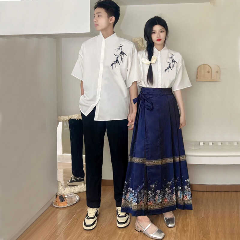 情侣装夏季班服中国风汉元素毕业文艺演出中长裙女套装新中式班服