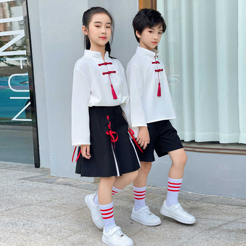 中国风六一儿童合唱表演服中小学运动会红色爱国朗诵比赛学生班服