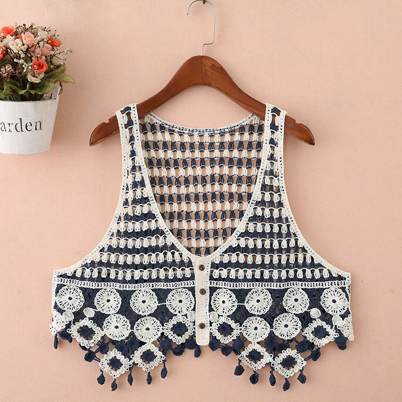 璞姿单排扣百搭短款V领流苏马甲