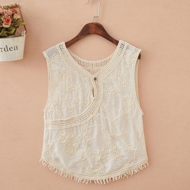 中国风提花无袖背心上衣设计感女夏季外穿刺绣镂空流苏百搭小马甲