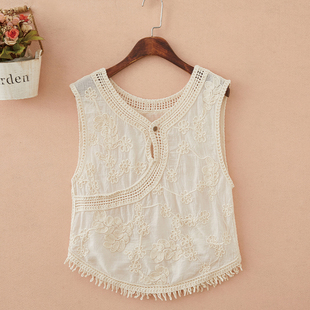 中国风提花无袖背心上衣设计感女夏季外穿刺绣镂空流苏百搭小马甲