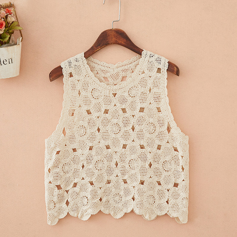 海边外搭吊带上衣针织镂空钩花无袖罩衫马甲女短款夏季外穿小背心