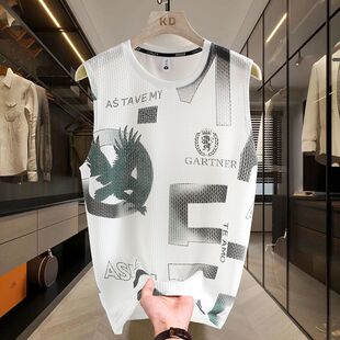 新款 2026年夏季 宽松运动速干圆领体恤背心 T恤男士 冰丝网眼无袖