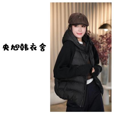 央旭韩衣舍  个性针织袖拼接洋气显瘦连帽羽绒服