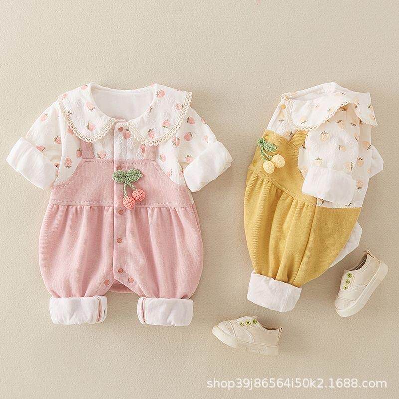 0一1岁婴儿套装女春秋纯棉连体衣百天宝宝爬行衣服小公主周岁哈衣