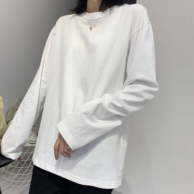 纯白色长袖打底韩版宽松上衣