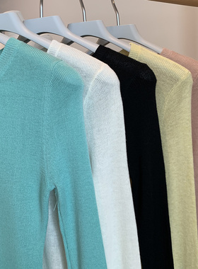 纯色微透圆领针织衫女春季高级感修身显瘦打底衫气质软糯薄款上衣