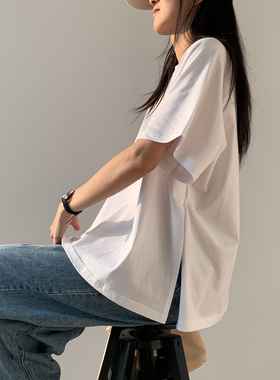 白色棉质短袖T恤大码女装ins潮2024新款设计感小众宽松半袖上衣夏