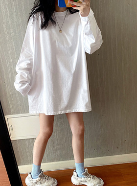 2024秋冬棉质白色长袖t恤女宽松显瘦韩版内搭上衣大码打底衫百搭