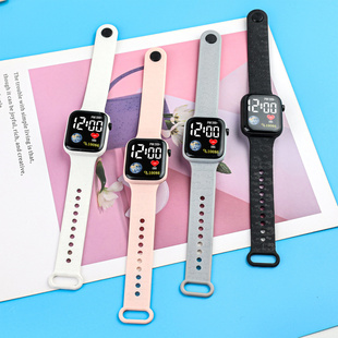 3D镭雕猫咪LED电子手表学生可爱运动Y1简约方形按键卡通手表 新款